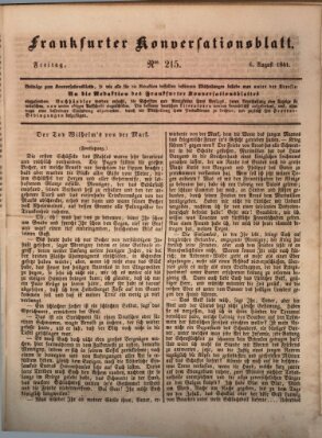 Frankfurter Konversationsblatt (Frankfurter Ober-Post-Amts-Zeitung) Freitag 6. August 1841