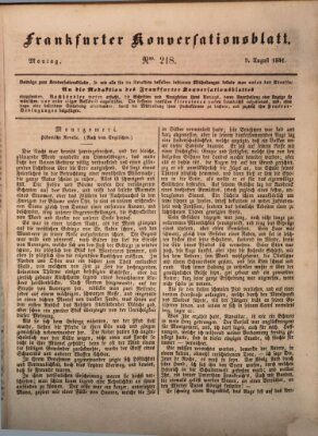 Frankfurter Konversationsblatt (Frankfurter Ober-Post-Amts-Zeitung) Montag 9. August 1841