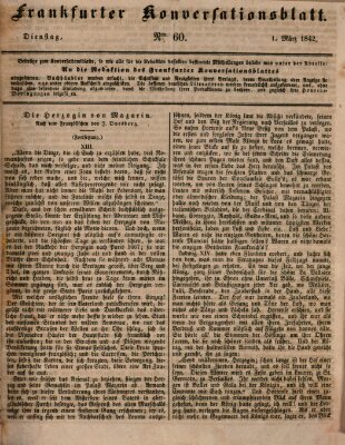 Frankfurter Konversationsblatt (Frankfurter Ober-Post-Amts-Zeitung) Dienstag 1. März 1842