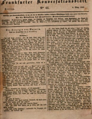Frankfurter Konversationsblatt (Frankfurter Ober-Post-Amts-Zeitung) Freitag 4. März 1842