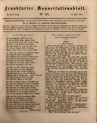 Frankfurter Konversationsblatt (Frankfurter Ober-Post-Amts-Zeitung) Donnerstag 13. Juli 1843