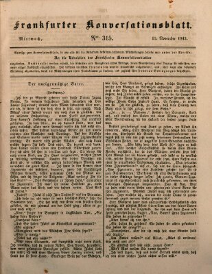 Frankfurter Konversationsblatt (Frankfurter Ober-Post-Amts-Zeitung) Mittwoch 15. November 1843