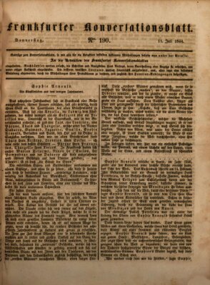 Frankfurter Konversationsblatt (Frankfurter Ober-Post-Amts-Zeitung) Donnerstag 11. Juli 1844