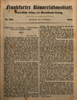 Frankfurter Konversationsblatt (Frankfurter Ober-Post-Amts-Zeitung) Samstag 11. September 1847
