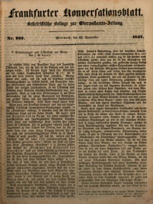 Frankfurter Konversationsblatt (Frankfurter Ober-Post-Amts-Zeitung) Mittwoch 22. September 1847