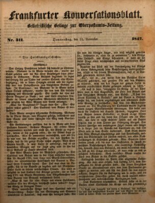 Frankfurter Konversationsblatt (Frankfurter Ober-Post-Amts-Zeitung) Donnerstag 11. November 1847