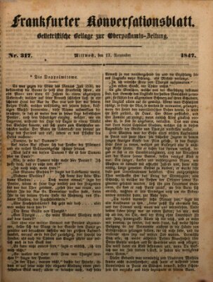 Frankfurter Konversationsblatt (Frankfurter Ober-Post-Amts-Zeitung) Mittwoch 17. November 1847