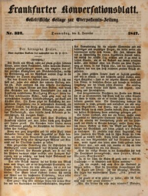 Frankfurter Konversationsblatt (Frankfurter Ober-Post-Amts-Zeitung) Donnerstag 2. Dezember 1847