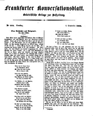 Frankfurter Konversationsblatt (Frankfurter Ober-Post-Amts-Zeitung) Samstag 4. September 1852