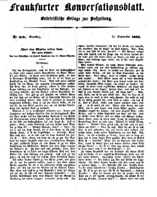 Frankfurter Konversationsblatt (Frankfurter Ober-Post-Amts-Zeitung) Samstag 11. September 1852