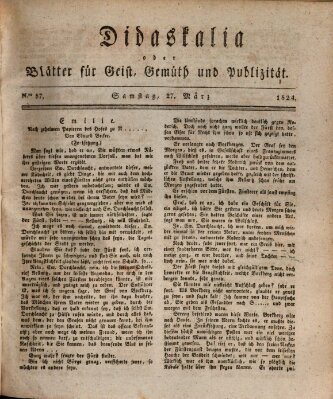 Didaskalia oder Blätter für Geist, Gemüth und Publizität (Didaskalia) Samstag 27. März 1824