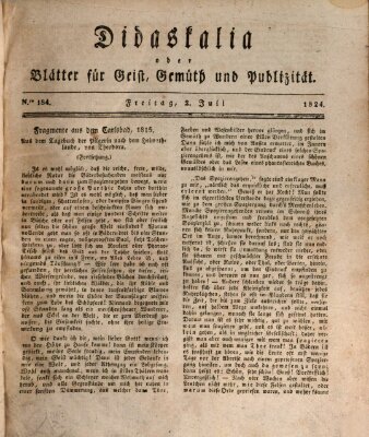Didaskalia oder Blätter für Geist, Gemüth und Publizität (Didaskalia) Freitag 2. Juli 1824