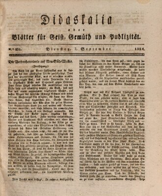 Didaskalia oder Blätter für Geist, Gemüth und Publizität (Didaskalia) Dienstag 7. September 1824