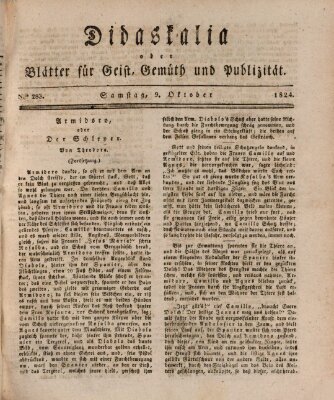 Didaskalia oder Blätter für Geist, Gemüth und Publizität (Didaskalia) Samstag 9. Oktober 1824