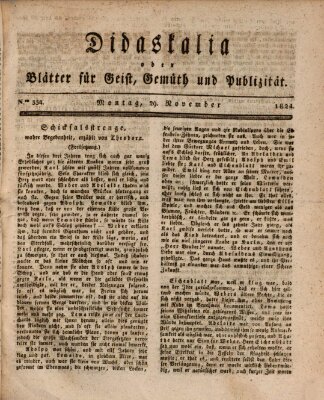 Didaskalia oder Blätter für Geist, Gemüth und Publizität (Didaskalia) Montag 29. November 1824