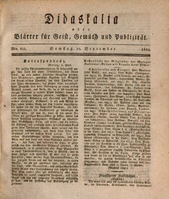 Didaskalia oder Blätter für Geist, Gemüth und Publizität (Didaskalia) Samstag 10. September 1825