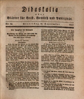 Didaskalia oder Blätter für Geist, Gemüth und Publizität (Didaskalia) Donnerstag 22. September 1825