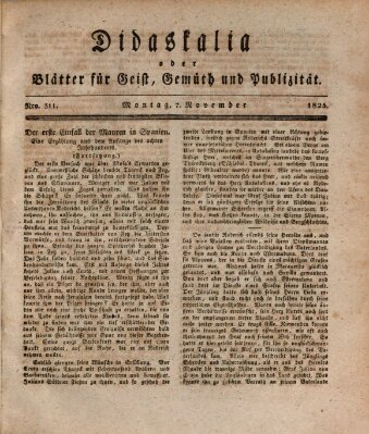 Didaskalia oder Blätter für Geist, Gemüth und Publizität (Didaskalia) Montag 7. November 1825