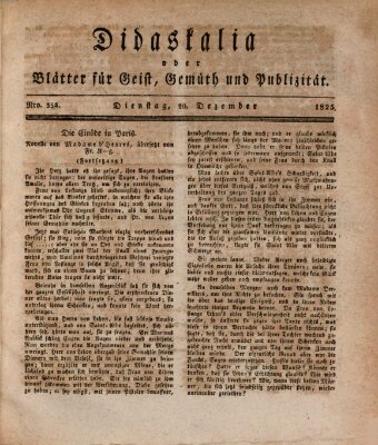 Didaskalia oder Blätter für Geist, Gemüth und Publizität (Didaskalia) Dienstag 20. Dezember 1825