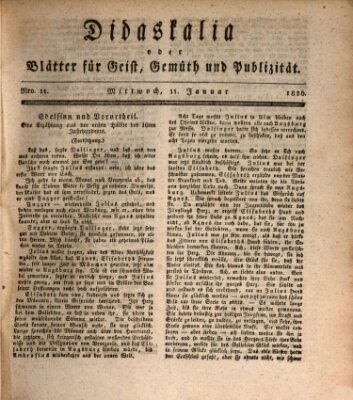 Didaskalia oder Blätter für Geist, Gemüth und Publizität (Didaskalia) Mittwoch 11. Januar 1826