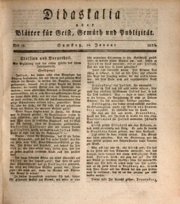 Didaskalia oder Blätter für Geist, Gemüth und Publizität (Didaskalia) Samstag 14. Januar 1826