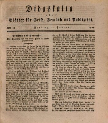 Didaskalia oder Blätter für Geist, Gemüth und Publizität (Didaskalia) Freitag 17. Februar 1826
