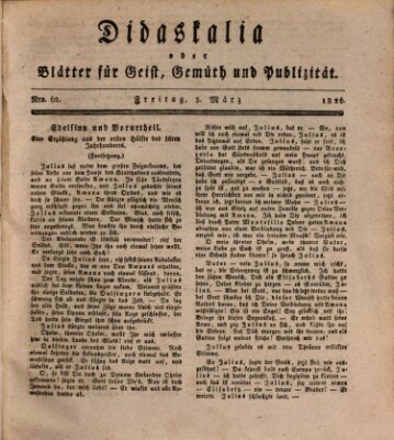 Didaskalia oder Blätter für Geist, Gemüth und Publizität (Didaskalia) Freitag 3. März 1826