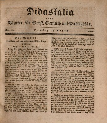 Didaskalia oder Blätter für Geist, Gemüth und Publizität (Didaskalia) Samstag 19. August 1826