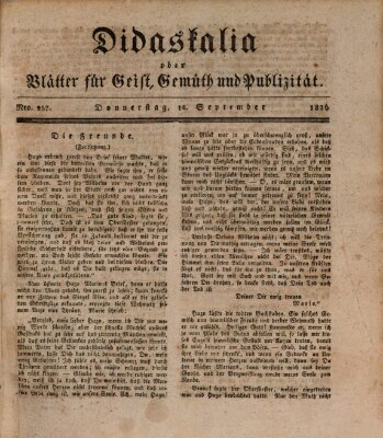Didaskalia oder Blätter für Geist, Gemüth und Publizität (Didaskalia) Donnerstag 14. September 1826