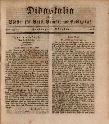 Didaskalia oder Blätter für Geist, Gemüth und Publizität (Didaskalia) Freitag 27. Oktober 1826