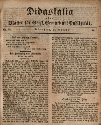 Didaskalia oder Blätter für Geist, Gemüth und Publizität (Didaskalia) Dienstag 14. August 1827