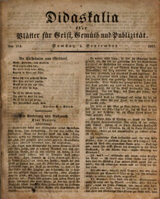 Didaskalia oder Blätter für Geist, Gemüth und Publizität (Didaskalia) Samstag 1. September 1827