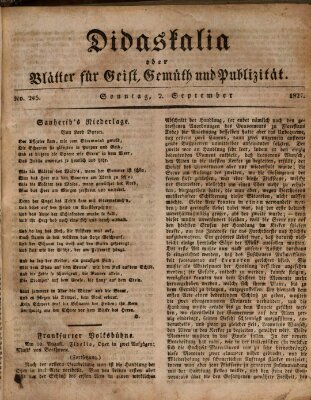 Didaskalia oder Blätter für Geist, Gemüth und Publizität (Didaskalia) Sonntag 2. September 1827