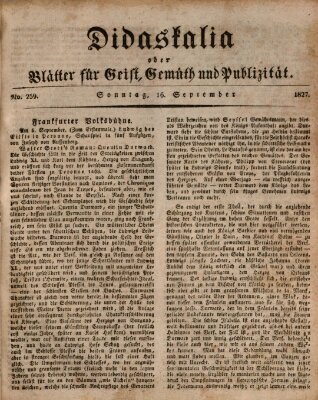 Didaskalia oder Blätter für Geist, Gemüth und Publizität (Didaskalia) Sonntag 16. September 1827
