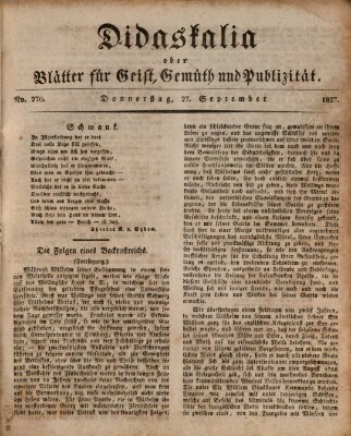 Didaskalia oder Blätter für Geist, Gemüth und Publizität (Didaskalia) Donnerstag 27. September 1827