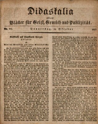 Didaskalia oder Blätter für Geist, Gemüth und Publizität (Didaskalia) Donnerstag 18. Oktober 1827