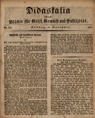 Didaskalia oder Blätter für Geist, Gemüth und Publizität (Didaskalia) Samstag 17. November 1827