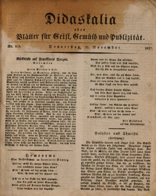 Didaskalia oder Blätter für Geist, Gemüth und Publizität (Didaskalia) Donnerstag 29. November 1827
