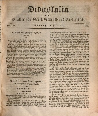Didaskalia oder Blätter für Geist, Gemüth und Publizität (Didaskalia) Montag 12. Januar 1829