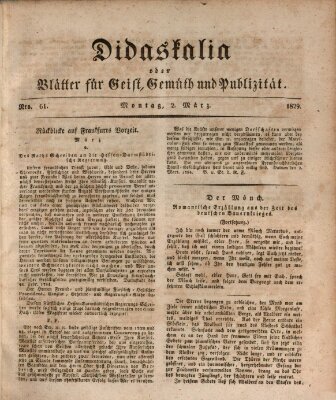 Didaskalia oder Blätter für Geist, Gemüth und Publizität (Didaskalia) Montag 2. März 1829
