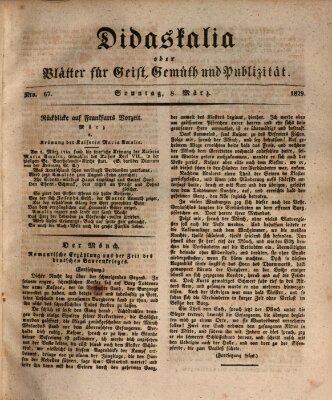 Didaskalia oder Blätter für Geist, Gemüth und Publizität (Didaskalia) Sonntag 8. März 1829