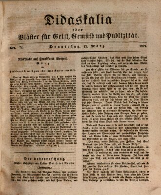 Didaskalia oder Blätter für Geist, Gemüth und Publizität (Didaskalia) Donnerstag 12. März 1829