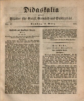 Didaskalia oder Blätter für Geist, Gemüth und Publizität (Didaskalia) Samstag 28. März 1829