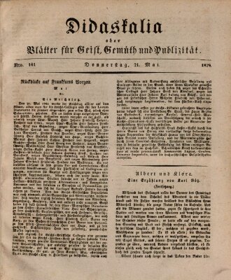 Didaskalia oder Blätter für Geist, Gemüth und Publizität (Didaskalia) Donnerstag 21. Mai 1829