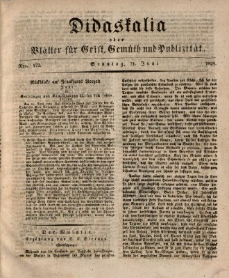 Didaskalia oder Blätter für Geist, Gemüth und Publizität (Didaskalia) Sonntag 21. Juni 1829