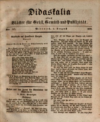 Didaskalia oder Blätter für Geist, Gemüth und Publizität (Didaskalia) Mittwoch 5. August 1829