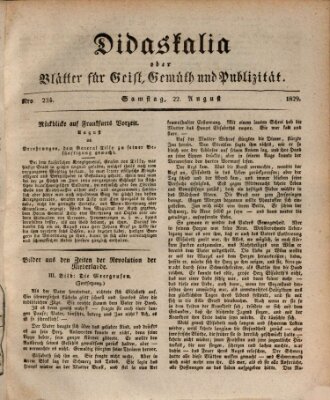 Didaskalia oder Blätter für Geist, Gemüth und Publizität (Didaskalia) Samstag 22. August 1829