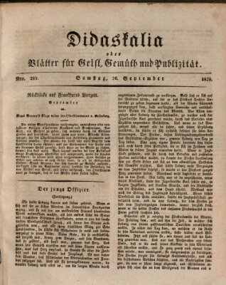 Didaskalia oder Blätter für Geist, Gemüth und Publizität (Didaskalia) Samstag 26. September 1829