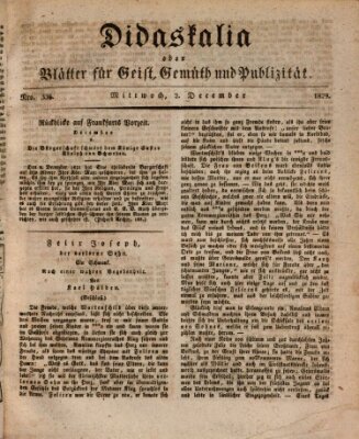 Didaskalia oder Blätter für Geist, Gemüth und Publizität (Didaskalia) Mittwoch 2. Dezember 1829