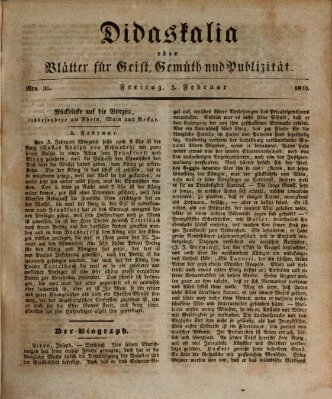 Didaskalia oder Blätter für Geist, Gemüth und Publizität (Didaskalia) Freitag 5. Februar 1830